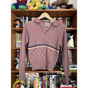 Vintage 80s Women Woolco knitted v neck sweater Medium